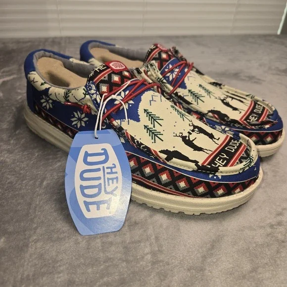 Hey Dude Men\'s Wally Holiday Cheers Blue White/Multi Color Shoes,Christmas New 460a24d3dcfb0d3fe8fd487c55085b  main image 3